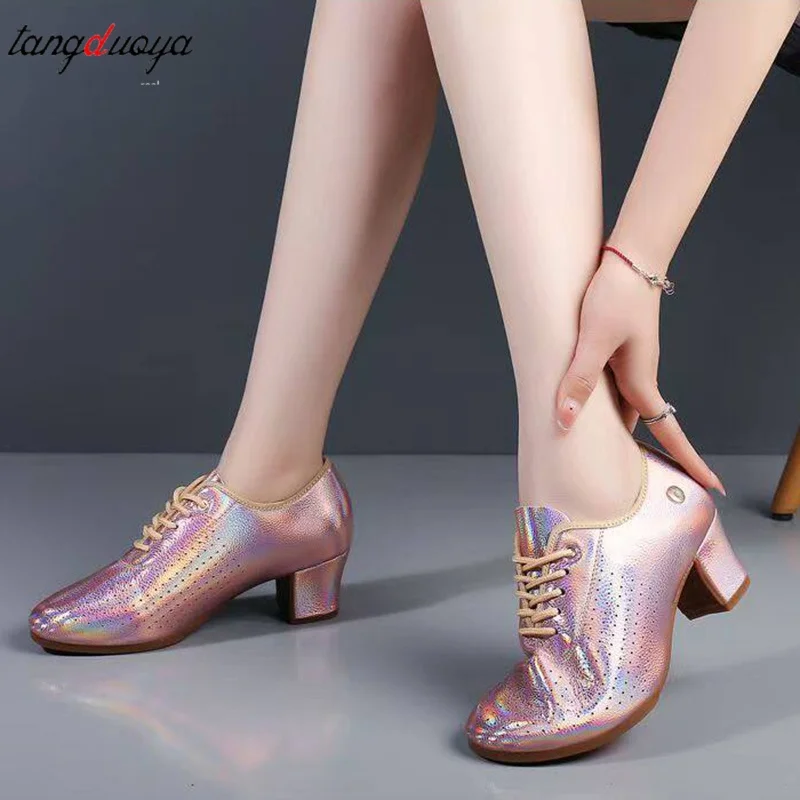 Rubber Sole Bottom Leather Dance Shoes Woman Ladies Modern Jazz Latin Sneakers Breathable Female Dancing Fitness Sport Shoes