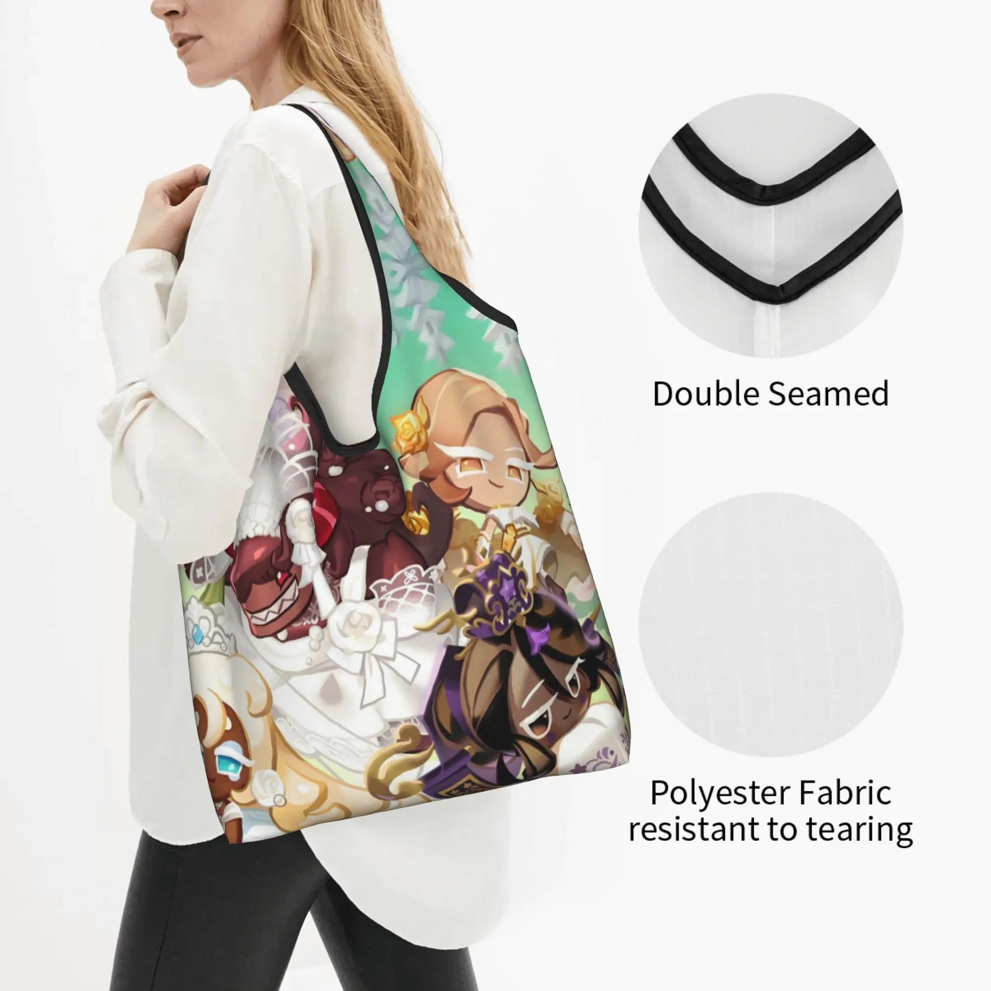 Custom Anime Cookie Run Kingdom Game  Shopping Bag Women Portable Big Capacity Groceries Cartoon  Tote Shopper Bags