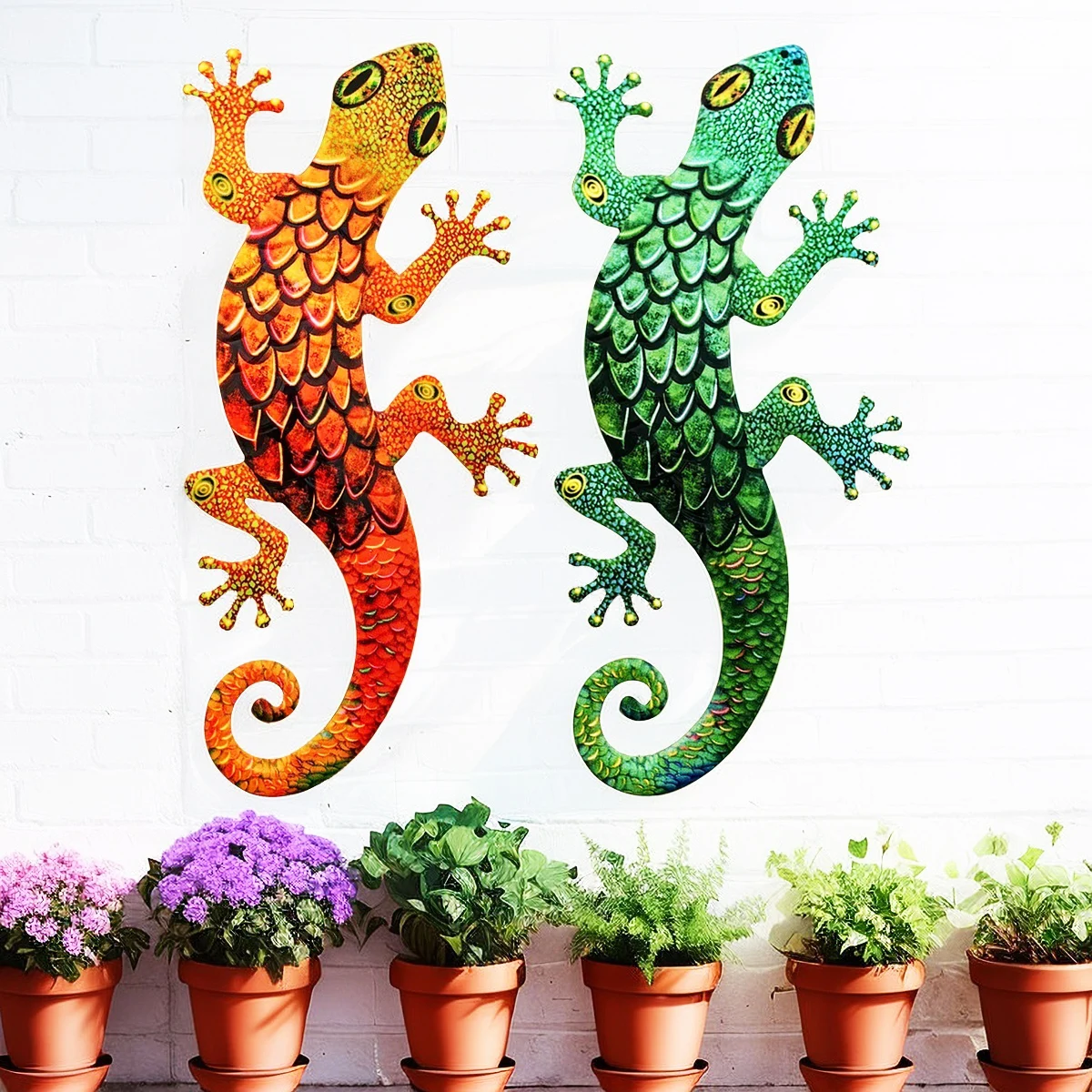 Large Metal Art Gecko Wall Decor Vibrant Iron Art Lizard Sculptures Gecko Hanging Ornament for Outdoor Home Office Yard Garden