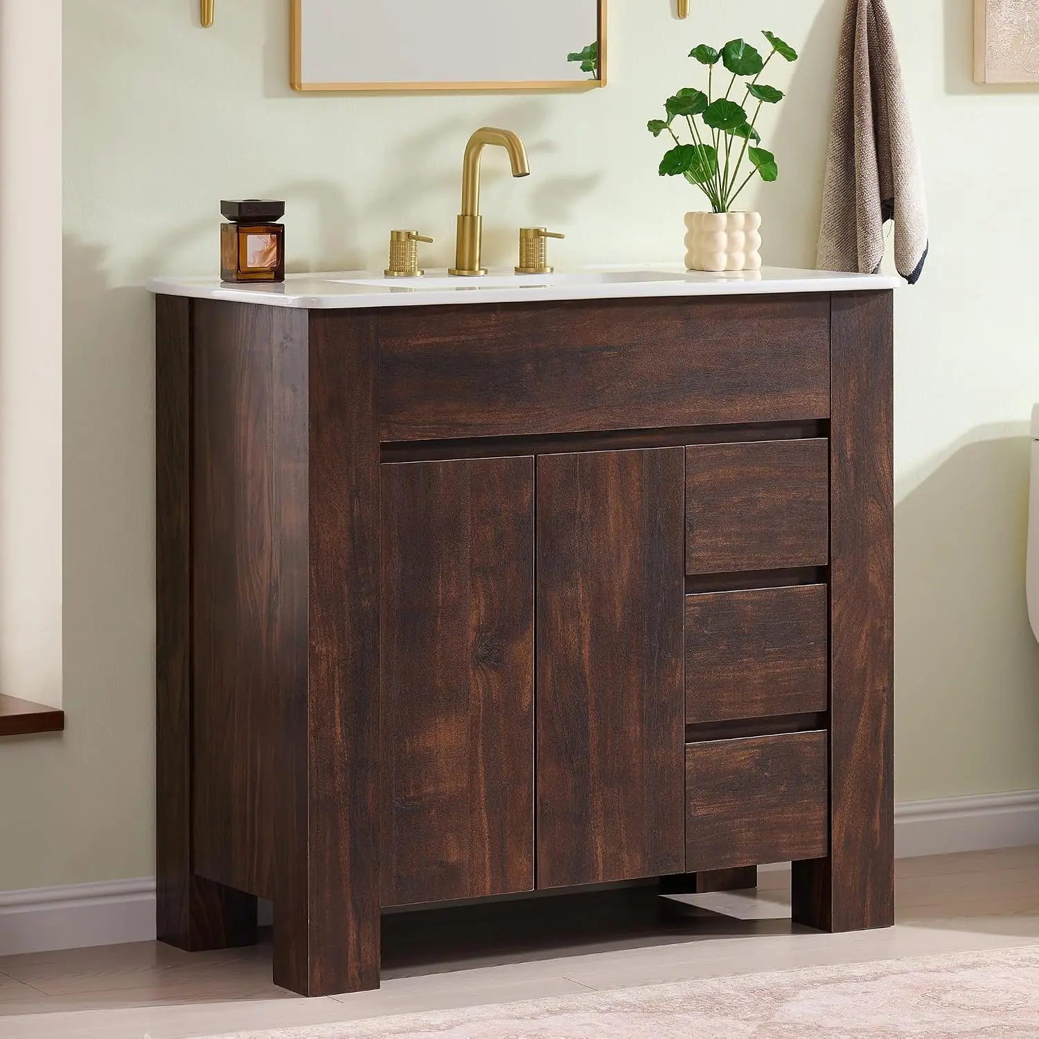 36 Inch Bathroom Vanity with Sink, Modern Single Sink Bathroom Vanity, Large Bathroom Drawered Cabinet, Customized