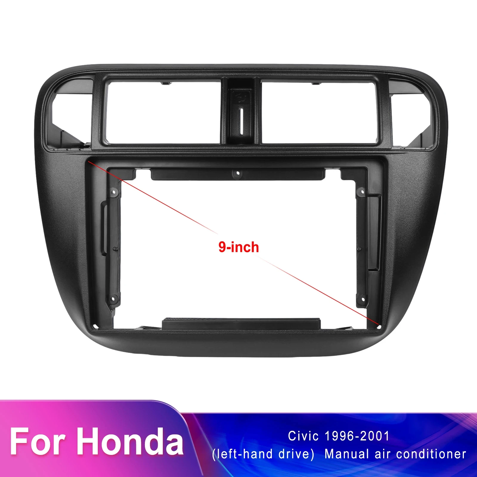 Henmall Car Audio Face Plate Fascia Frame For Honda Civic 1996-2001 LHD Big Screen Radio Stereo Panel Dash Mount Refitting Kit