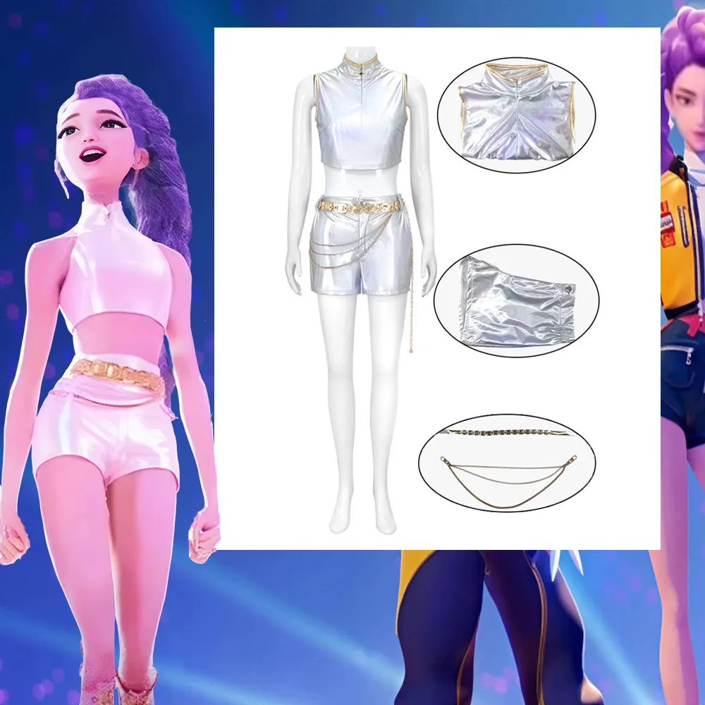 

Kpop Demon Hunters Rumi White Colorful Colden Song Cosplay Costume Halloween Carnival Party Event Cool Laser Waist belt Pendant