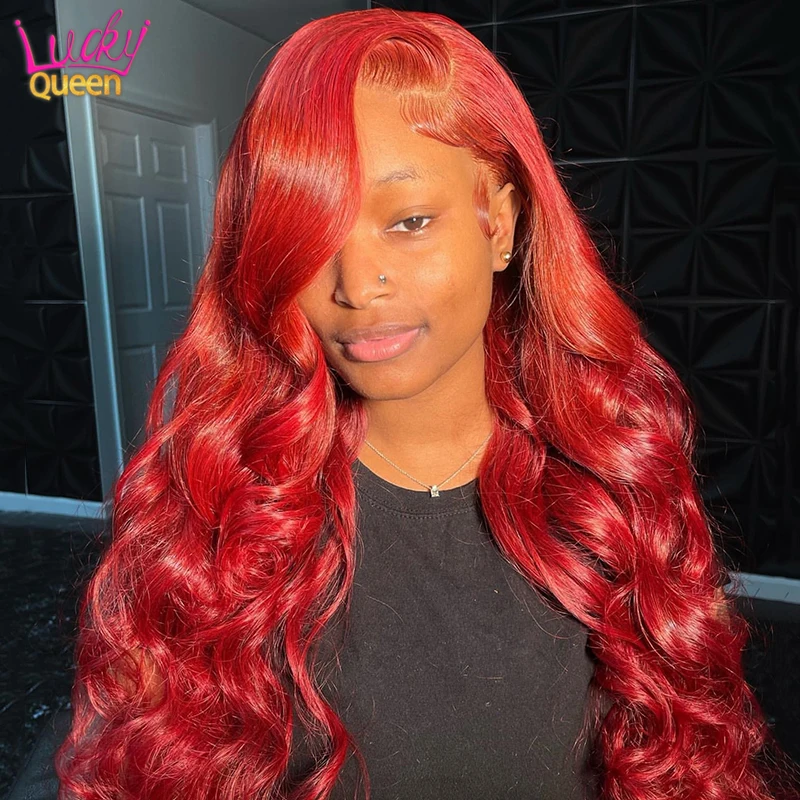 Red Lace Front Human Hair Wig Body Wave Transparent Lace 13X4 13X6 Frontal Wig Pre Plucked Remy Hair Side Part Wig for Women