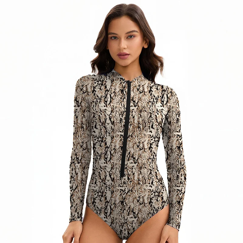 Sexy Print One Piece Swimsuit Women Swimwear Monokini Long Sleeve Bathing Suit Female Bodysuit Surfing Swim Wear Beach Plus Size