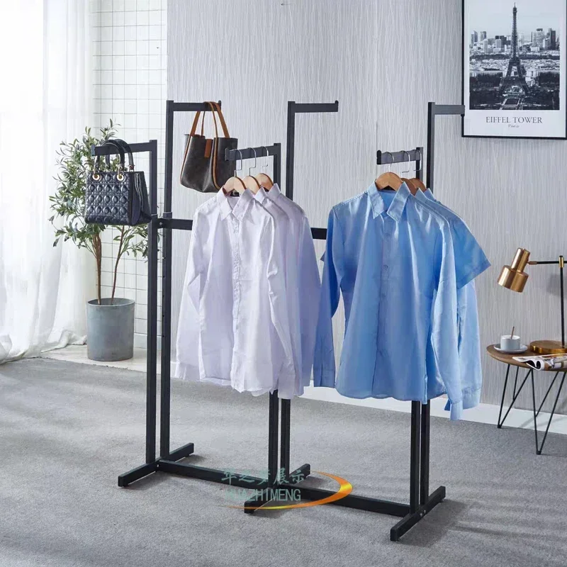 Retail Floor Standing Men Women T Shirt Dress Clothes Store Display Racks Hanger Metal Clothing Display Stand