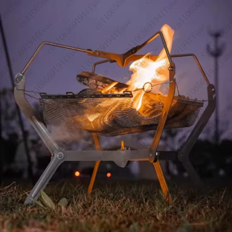 Parrilla con rejilla para fuego, estufa para fogata de aleación de titanio, fogón para acampar, hoguera, estufa de leña