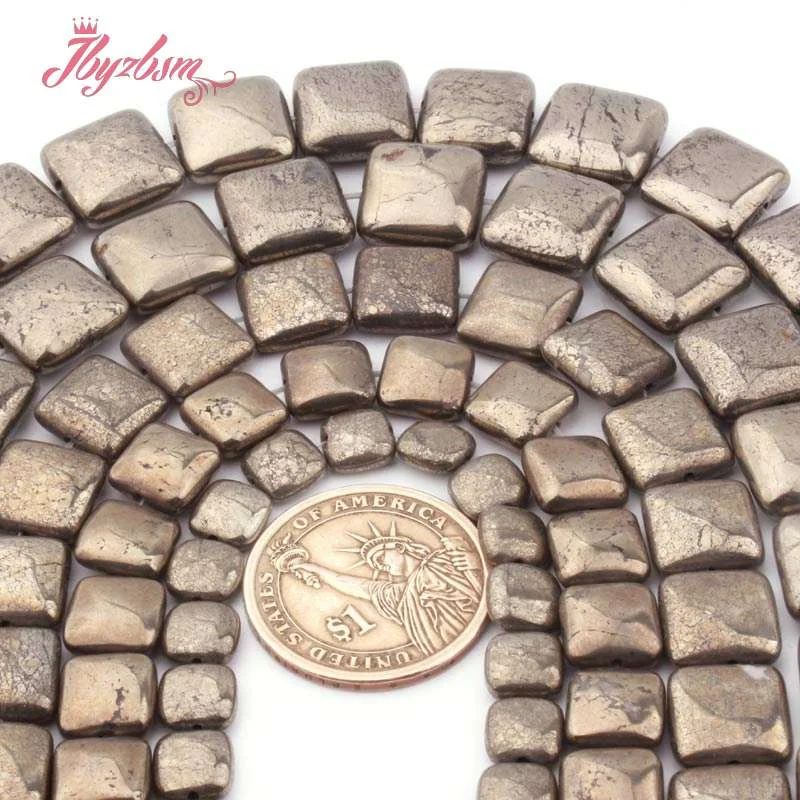 Natural Pyrite Loose Beads Square Stone Bead For DIY Necklace Bracelet Jewelry Making Strand 15 Inch 8/10/12/14mm