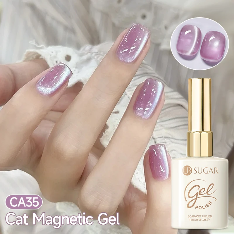 

Гель-лак для ногтей UR SUGAR 15 мл, фиолетовый, магнитный, с эффектом кошачьего глаза, смываемый, УФ/LED, для весенне-летнего маникюра и нейл-арта
