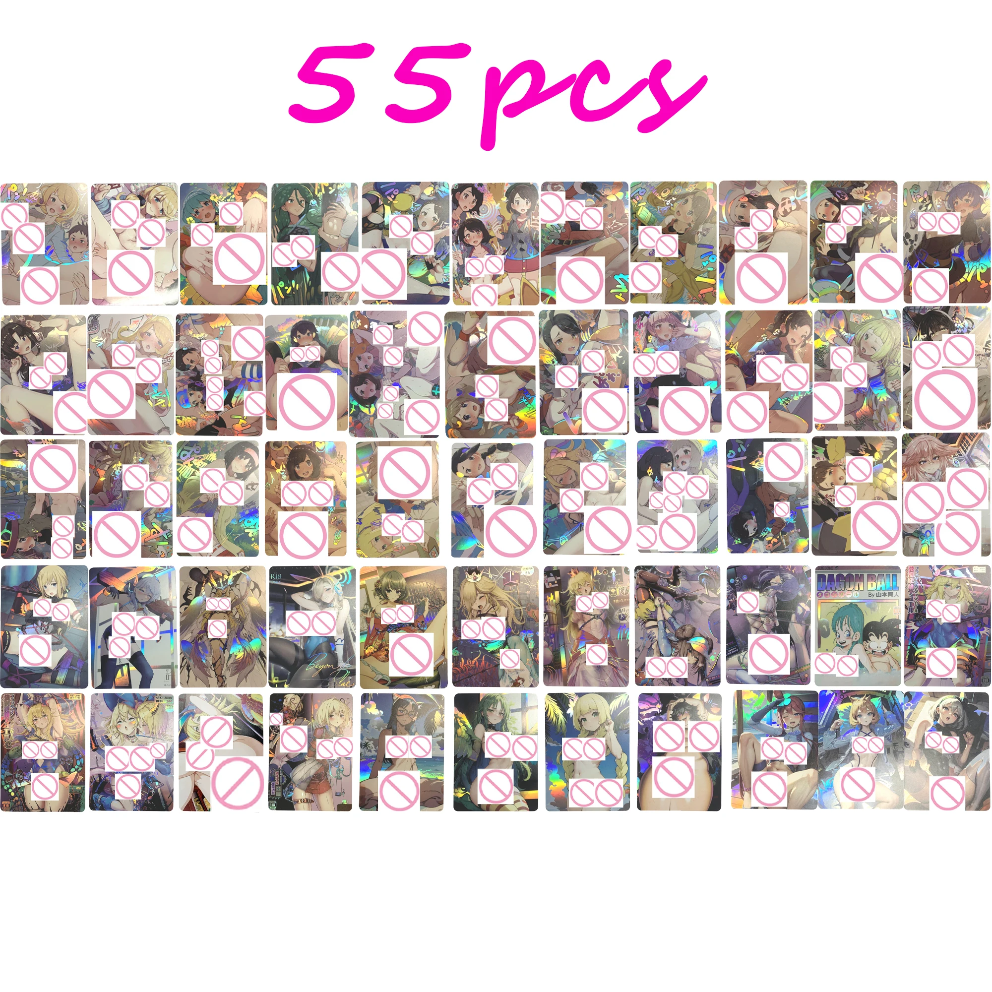 

55Pcs/set Anime Sexy Nude Collection Card Lillie Nishikigi Chisato Naked Girl Card Refractive Color Flash Big Chested Beauty