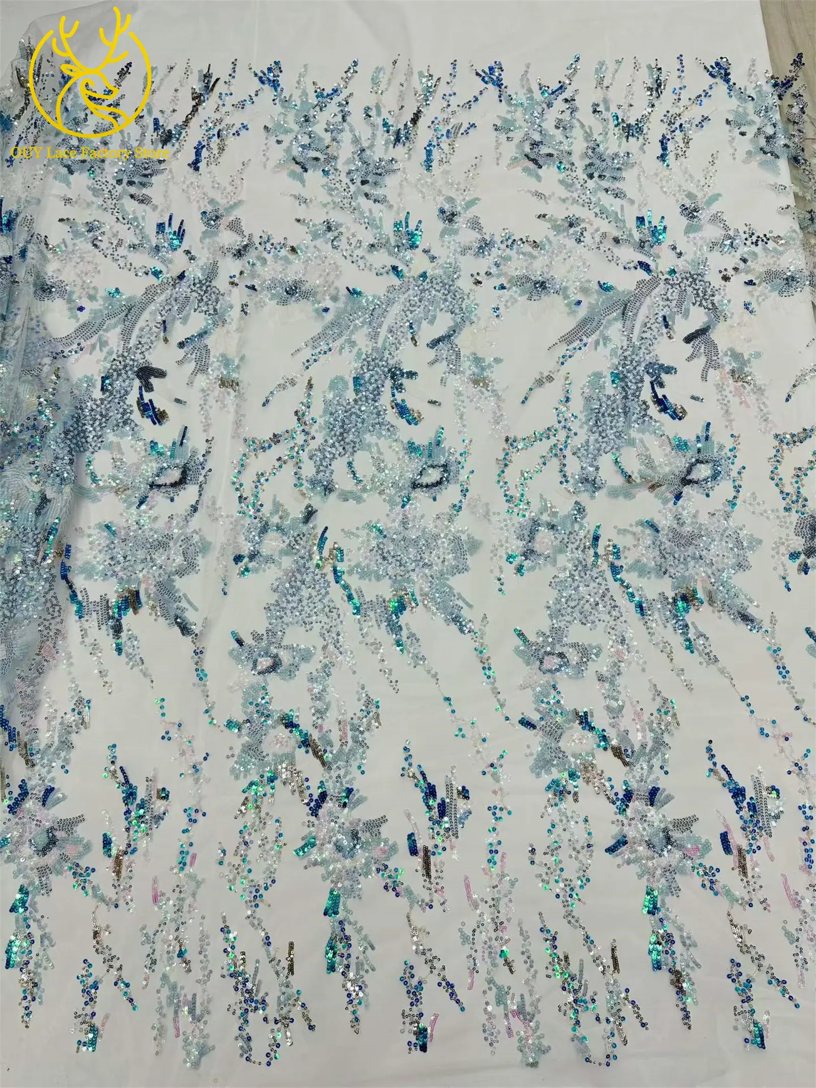 Roter afrikanischer Pailletten-Spitzenstoff, 5 Yards, hochwertiger, eleganter französischer Stickerei-Spitzenstoff für Hochzeits- und Abendkleider zum Nähen – Detail 14