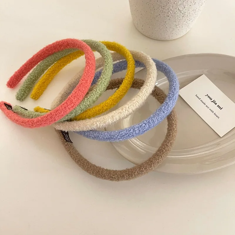 Winter Candy Headbands White Red Yellow Green Blue Plush Hairbands for Women Hair Accessories Girls Fashion Daily Headwear