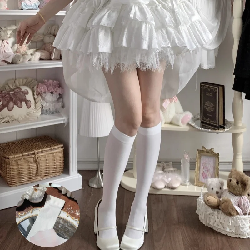 

New Lolita Mid-calf Socks Thick White Silk JK Uniform Ankle Socks Japanese Velvet Micro-compression Slimming Knee-high Socks