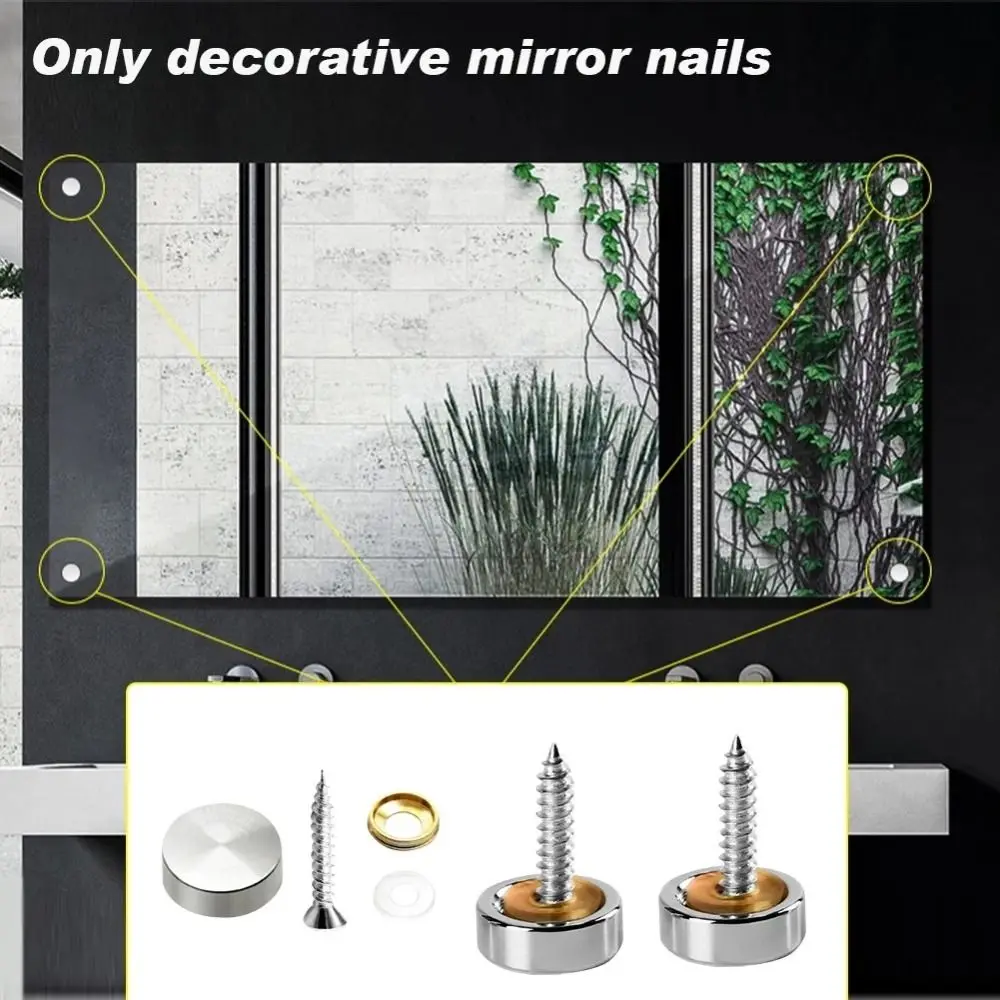 

Furniture Hardware Stainless Steel Mirror Nails Screw Cap Silver 16/22/25mm Screws Decorative Cap Mirror Screws Fasteners Glass