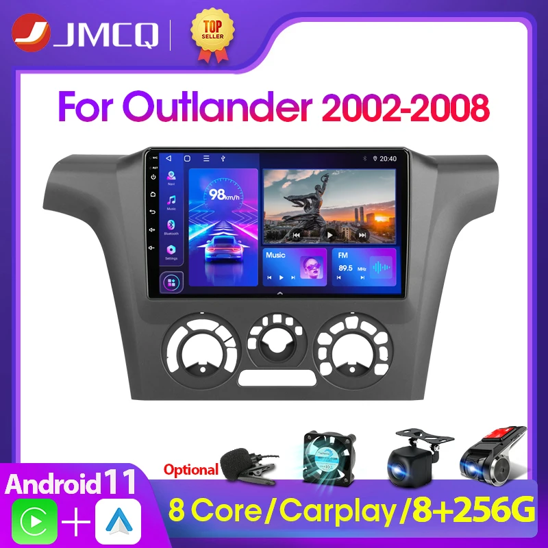 JMCQ 2din Android 11 Car stereo Radio Multimedia Video Player Navigation GPS For Mitsubishi Outlander 1 2002 - 2008 Carplay