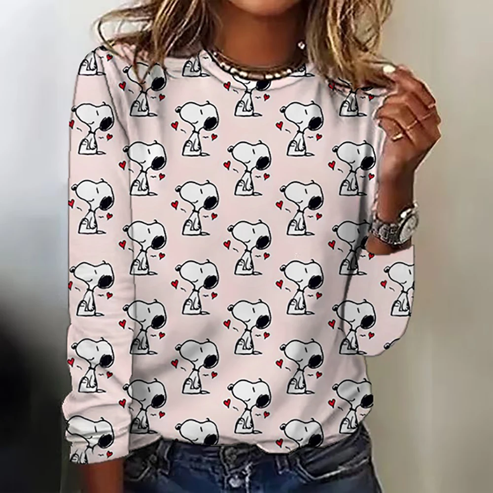 Women\'s long sleeved T-shirt new Snoopy youth women\'s V-neck streetwear Snoopy Kawaii s-3XL Y2k high-quality autumn