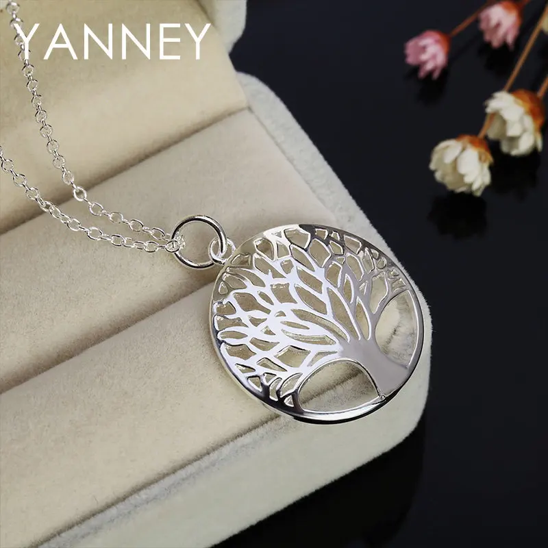 925 Silver Round Tree of Life 18 Inches Necklace For Women Fashion Charm Engagement Jewelry Christmas Gifts Wholesale
