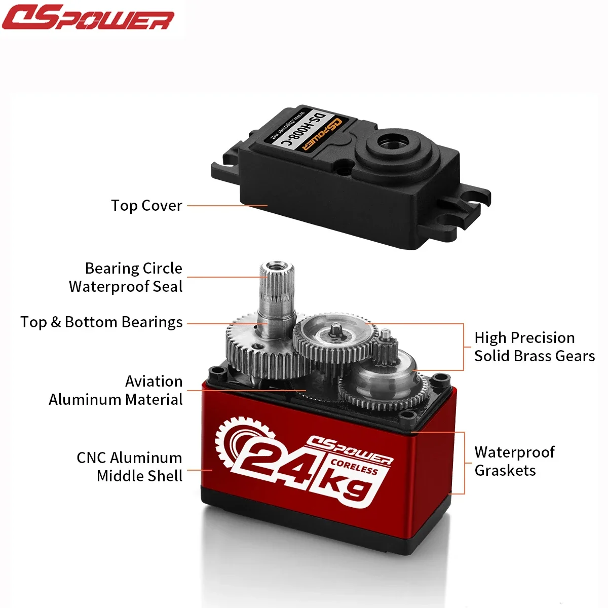 Dspower-防水カーサーボ,高速モーター,ブラシレスメタルギア,デジタルサーボ,高トルク,Trx 1/8 1/10, 24kg