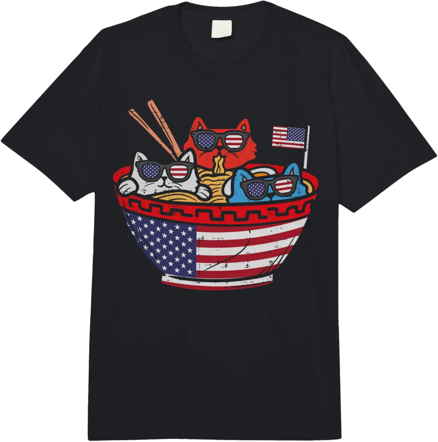

Cats Ramen Anime American Flag USA Funny 4th Of July Fourth Comfort Colors Adult Heavyweight T-shirt