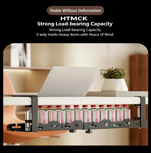 Metal Telescopic Under Desk Cable Organizer Tray, No Drilling Wire Storage Holder for Home Office Desk Cable Management