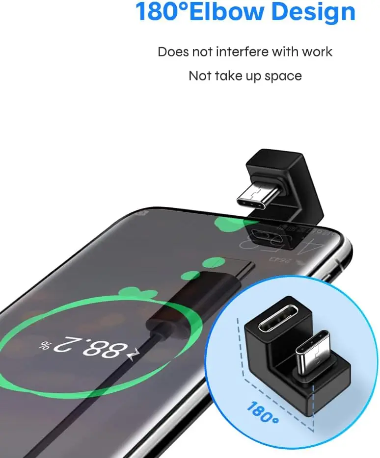 محول USB C U الشكل، محول USB C 180 درجة 3 عبوات، محول تمديد USBC بسرعة 10 جيجابت في الثانية إلى USBC
