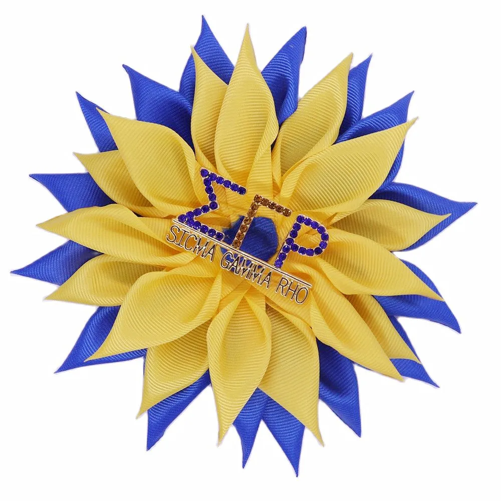 Great Quality New Design Solid Yellow Blue Satin Ribbon Corsage Sun Flower Greek Soror Sigma Gamma Rho Pin Brooch Jewelry