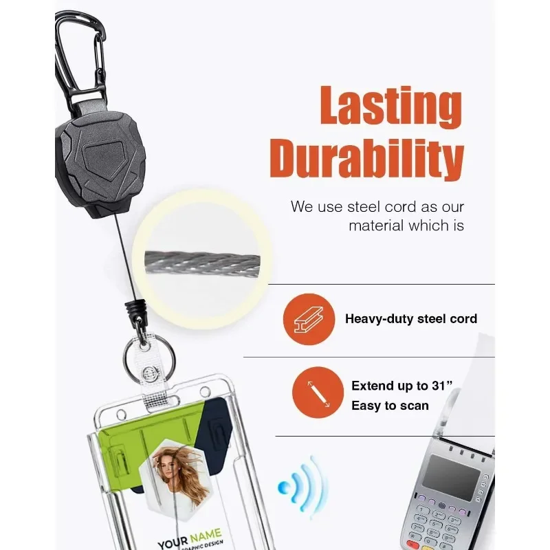 1 set ID Card Holder Bus Card Cover Case Badge Reel Clip Heavy Duty Badge Clip Retractable Badge Holder