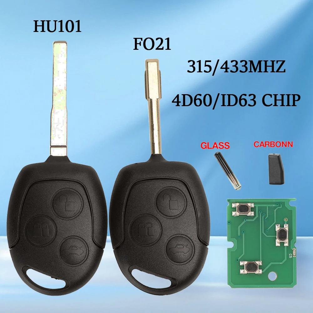

jingyuqin Remote Car Key 315/433MHz 4D60/ID63 Chip For Ford Mondeo Focus Fusion Fiesta Galaxy Transit HU101/FO21 Blade