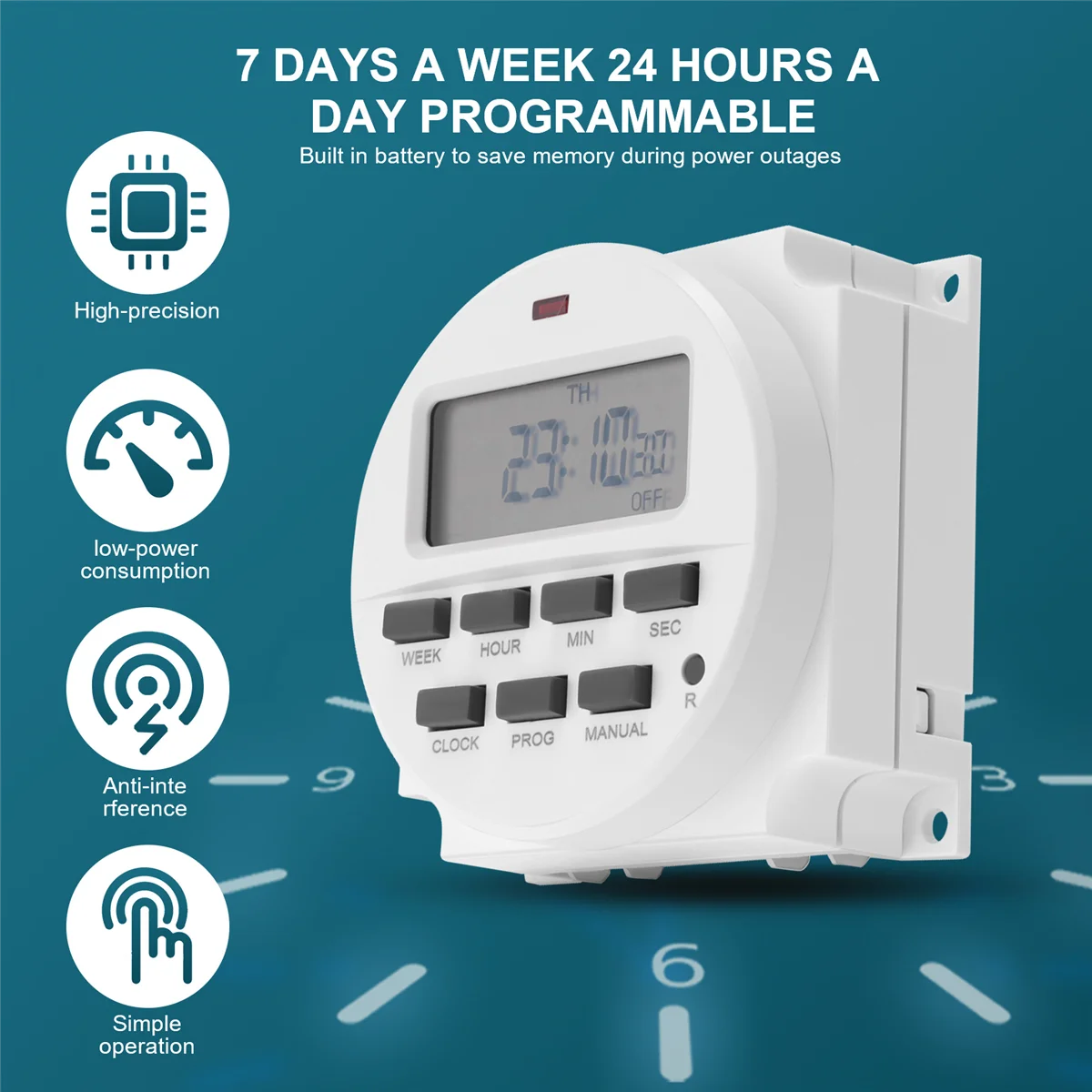 

SSR TM618SH-1 1 Second Weekly Programmable Digital Timer Automatically Turn on Off Microcomputer Time Relay 110V