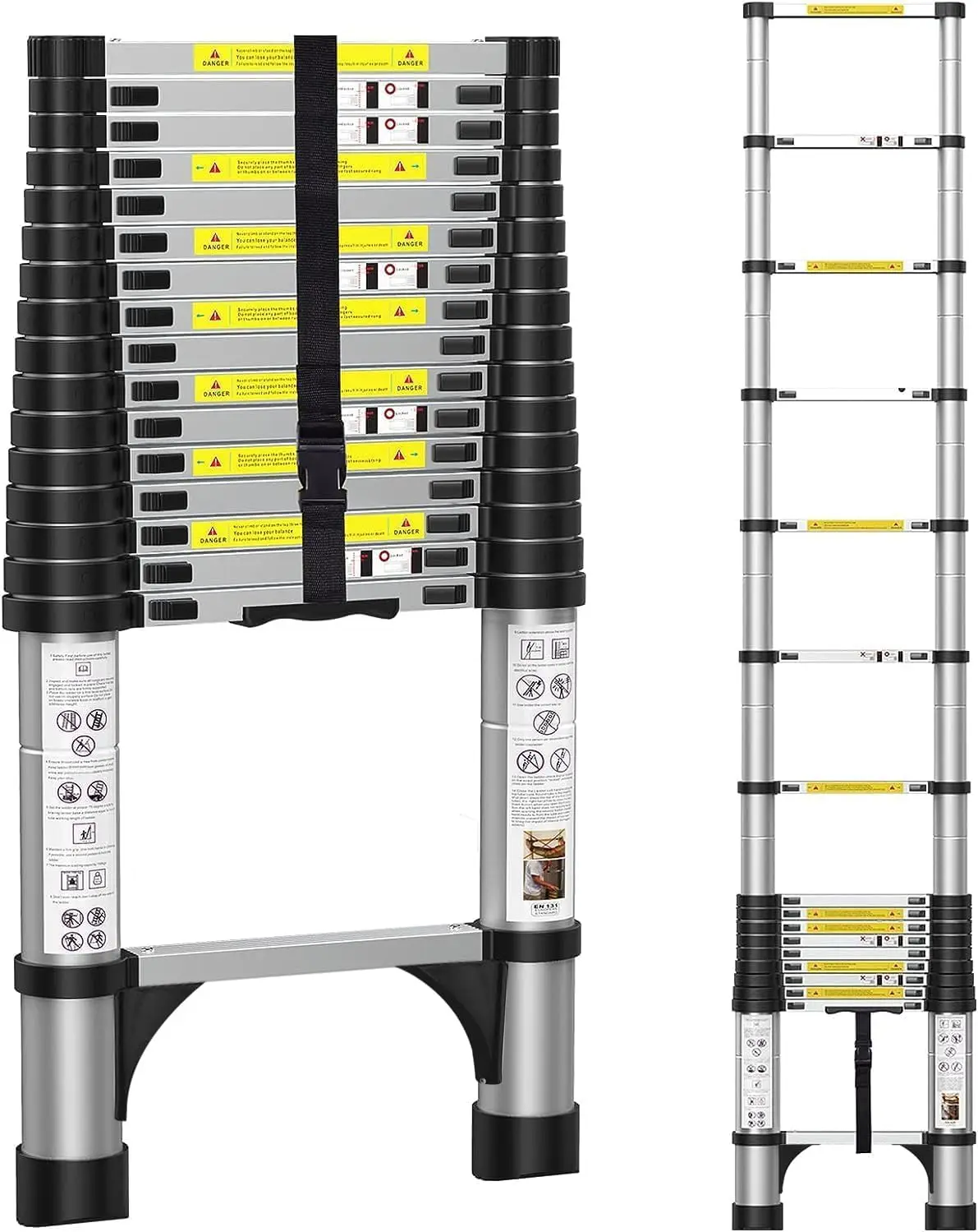 BOWEITI-escalera telescópica de aluminio portátil, escalera de extensión con estabilizadores, ligera y compacta, 16,5 pies