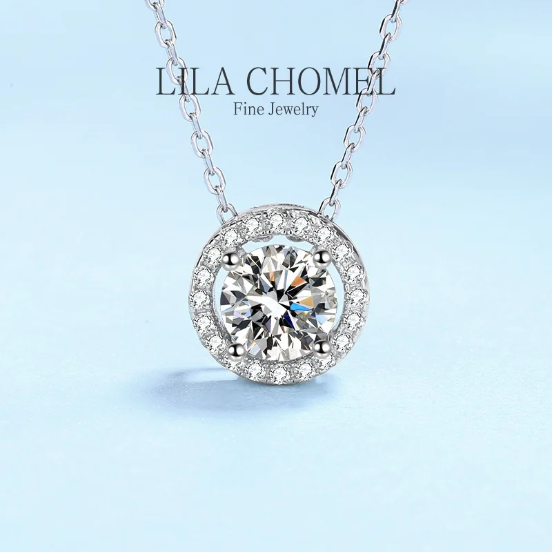 

Luxury PT950 Platinum ladys exclusive style vvs1 Dcolor Women's Necklace Classic Rond Cut Halo Brilliant Moissanite Pendent girl