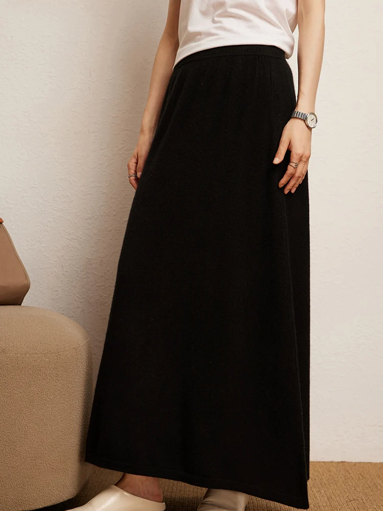 Jupe trapèze en cachemire pour femmes, basique, classique, taille haute, ample, décontractée, robe tricotée en cachemire, automne hiver, 100%