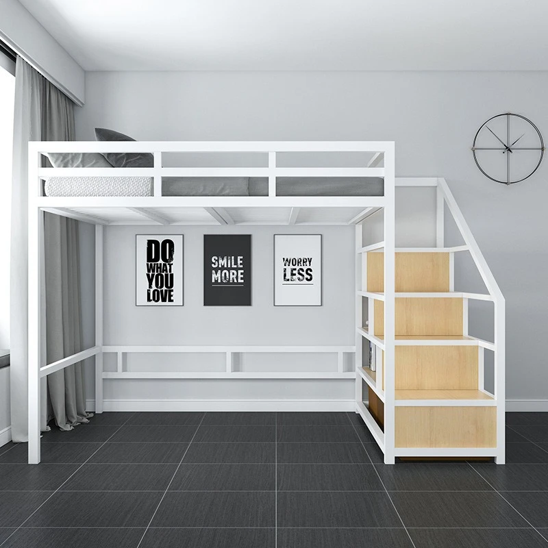 

Wrought iron loft bed Space-saving double frame bed for home bedrooms