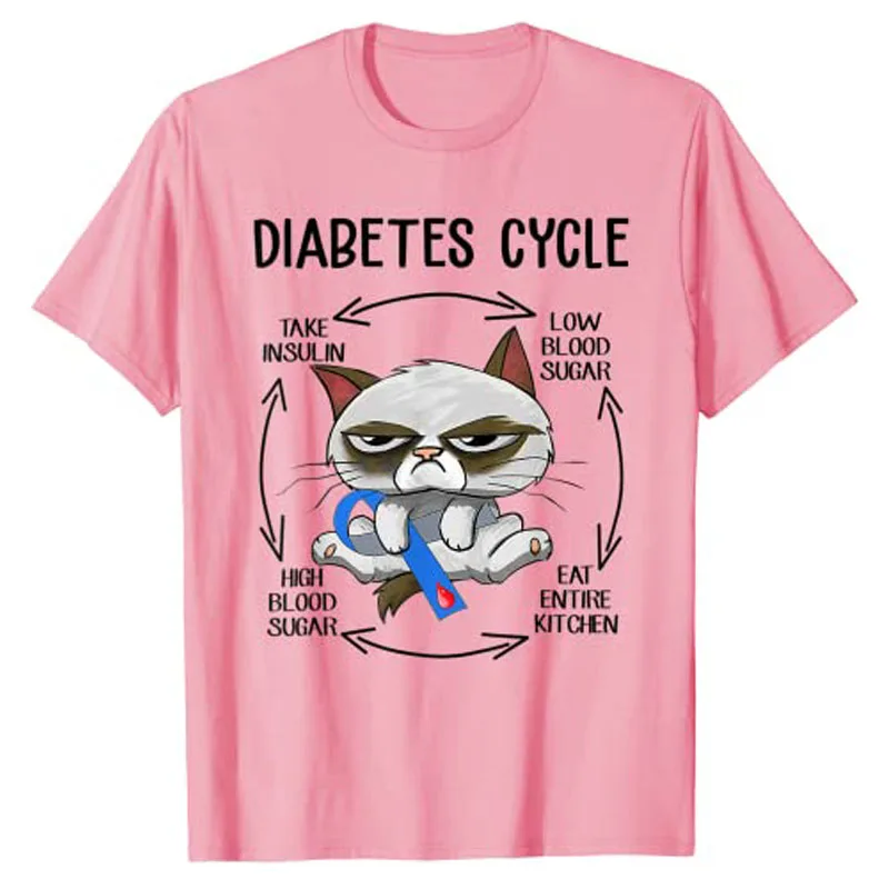 Consapevolezza del diabete ciclo del gatto vita diabetica per uomo donna t-shirt Kitty Lover Graphic Tee top Cute Cartoon abbigliamento uomo