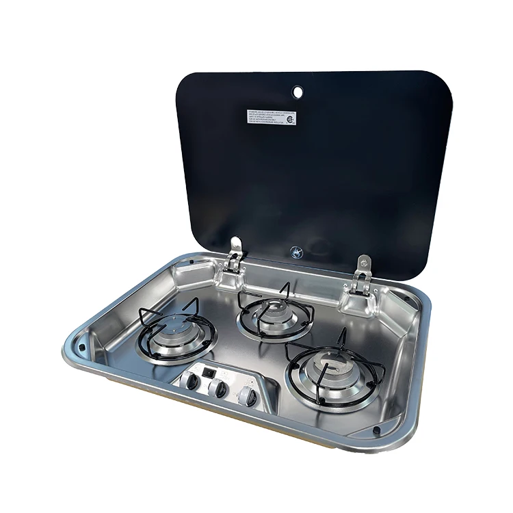

JDA Stainless Steel 3 Burner RV Gas Stove With Tempered Glass Lid, Compact Camper Cooktop For Caravan And Marine Use