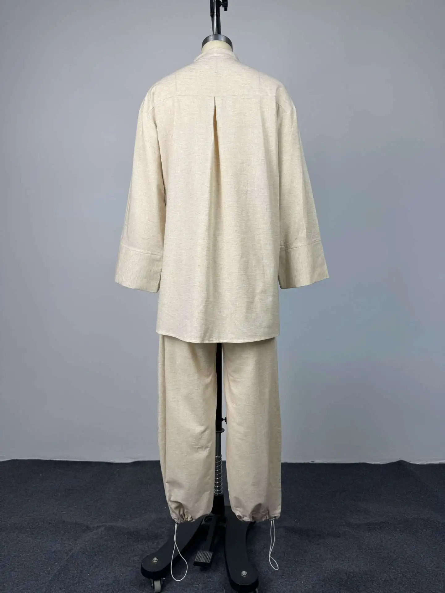 New Loose Casual Button Short Top+Wide Leg Pant Loose Fit Loungewear Suit Workwear Outfit Women's Linen Two-Piece Pants Set