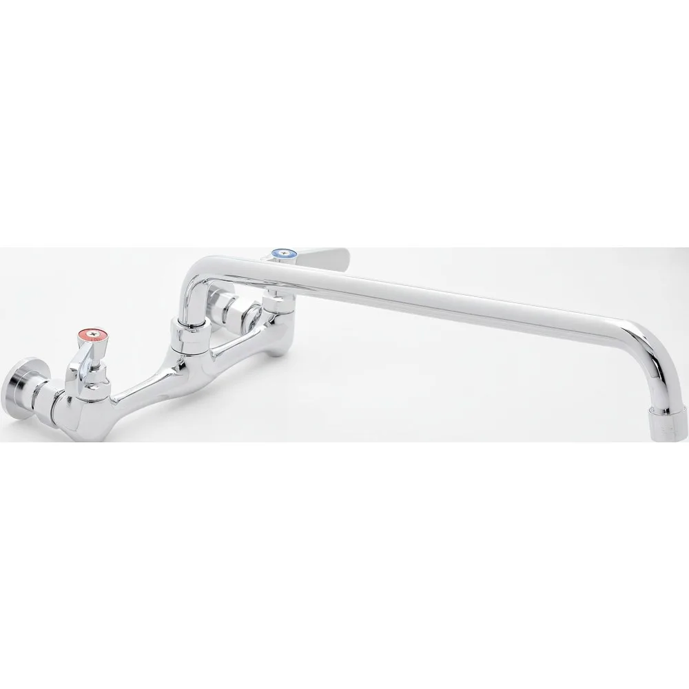 

8" Wall Mount Commercial Kitchen Faucet with 14" Swivel Spout - Dual Lever Handles - Chrome Finish