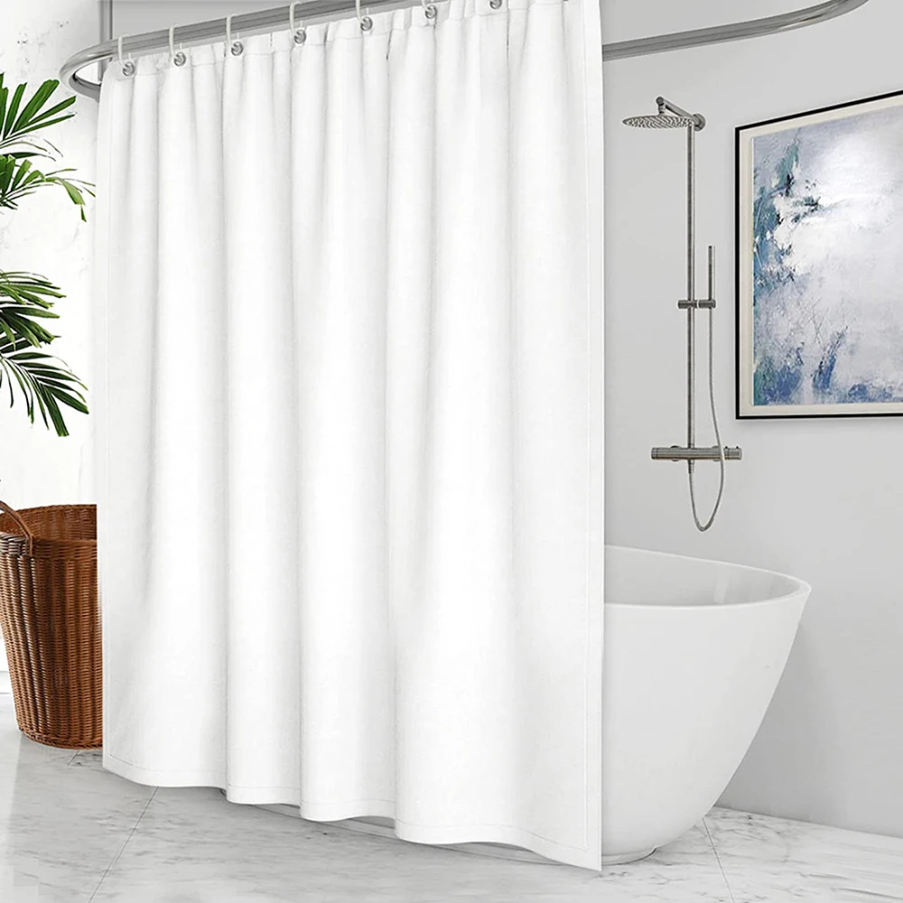 White Customizable Shower Curtain Bathroom Partition Curtain Bath Decor Background Home Decorations With Hooks