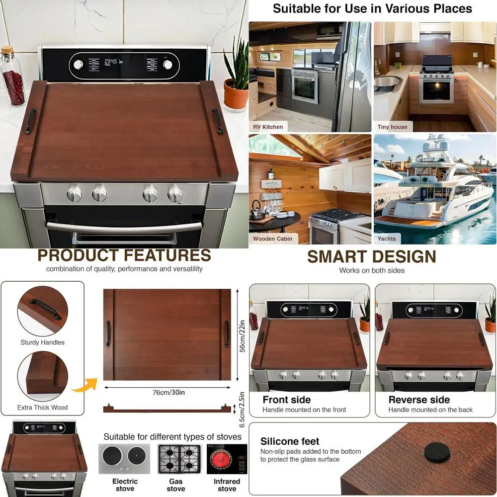 

30 верхних крышек для плиты из ореховой древесины с ручками, защита для газовой и электрической плиты, экономия места для посуды 30 x 22 Вт