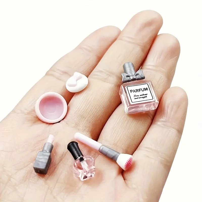 Mini Resin Cosmetics Set for Dollhouse | Miniature Lipstick Perfume Powder Box Model for OB11 Doll House Decor & DIY Scene