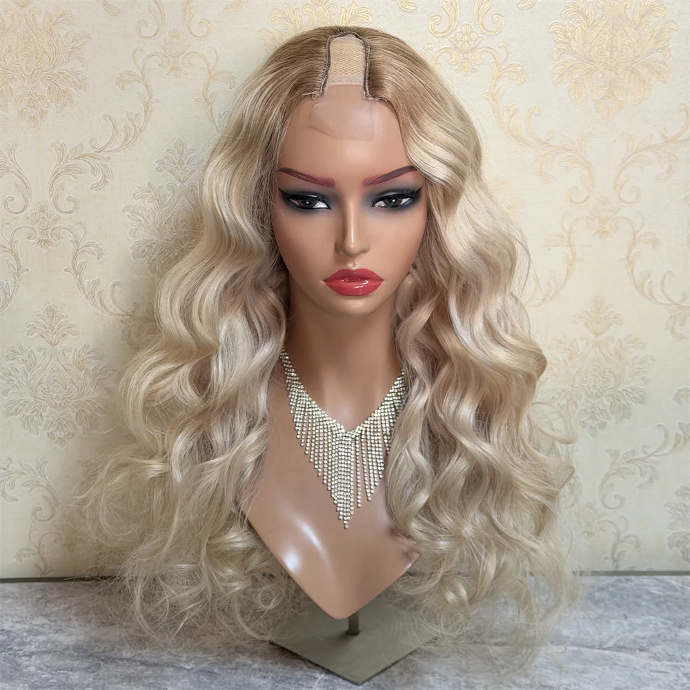 Ash Roots Ombre Blonde Brazilian Human Hair U Shaped Wigs for Women Glueless Natural Hair Non Lace Wigs 2x4 Opening U Part Wig