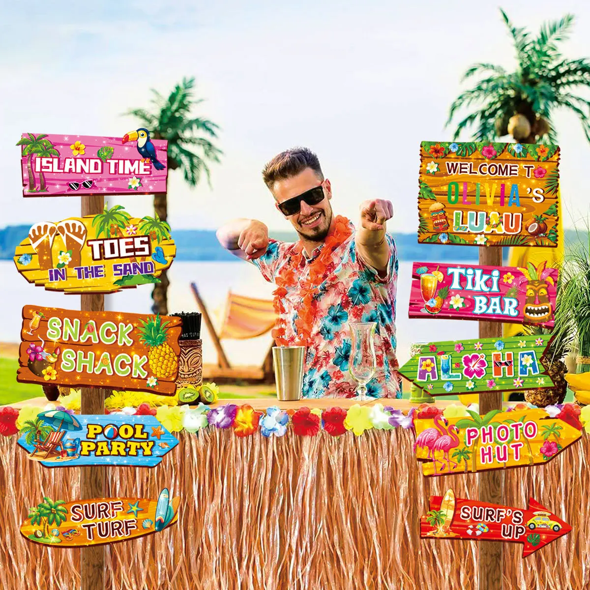 10 قطعة هاواي ألوها فلامنغو موضوع علامة ترحيب الصيف الاستوائية في الهواء الطلق التخييم التصوير الدعائم الديكور لوازم الحفلات ذاتية الصنع