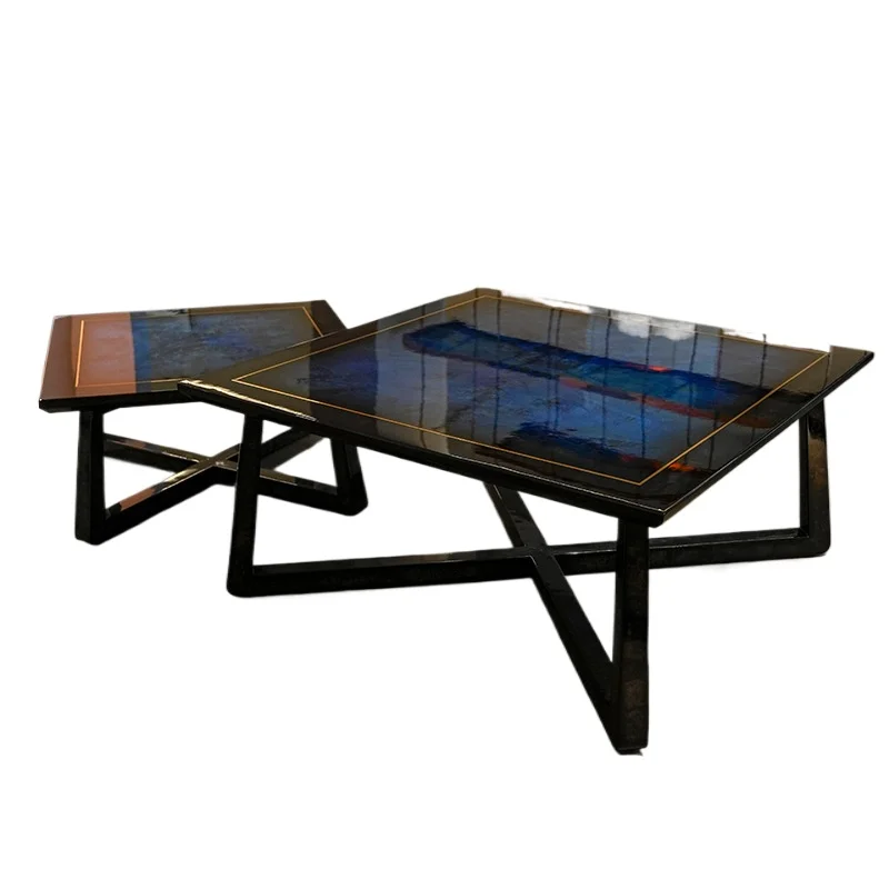

Italian light luxury living room coffee table combination poplar tree tumor square coffee table villa large flat floor