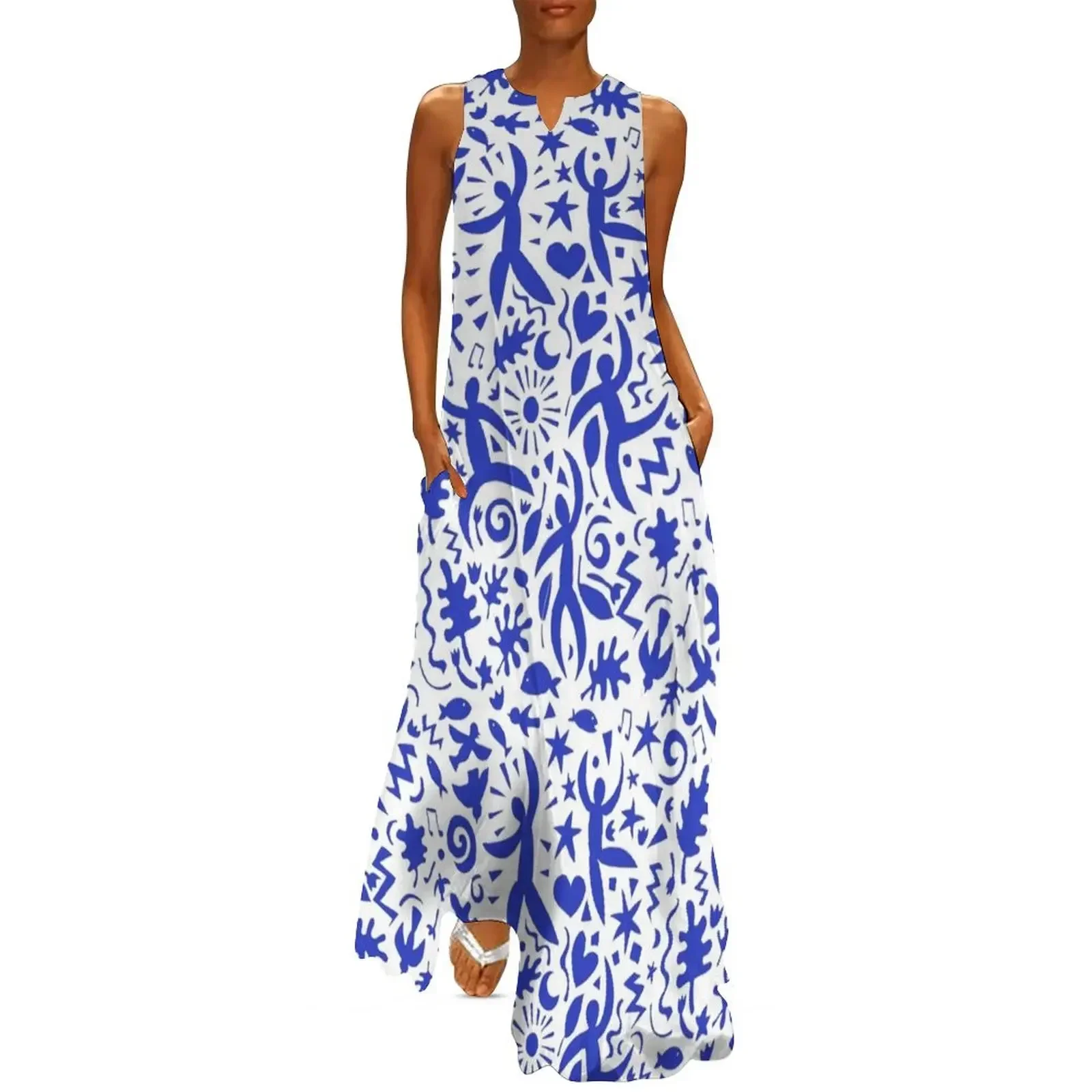 Salsa cubana - azul sobre blanco - patrón de danza contemporánea de Cecca Designs Vestido largo Vestidos para vestido de fiesta de boda