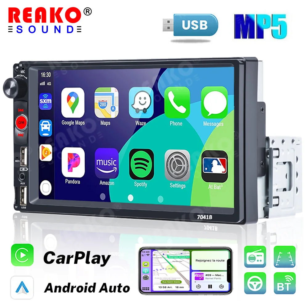 

REAKOSOUND Dual USB 7 Inch Capacitive Screen Full Touch HD Car MP5 Player USB Bluetooth TF Card Touch Screen Carplay FM Camera