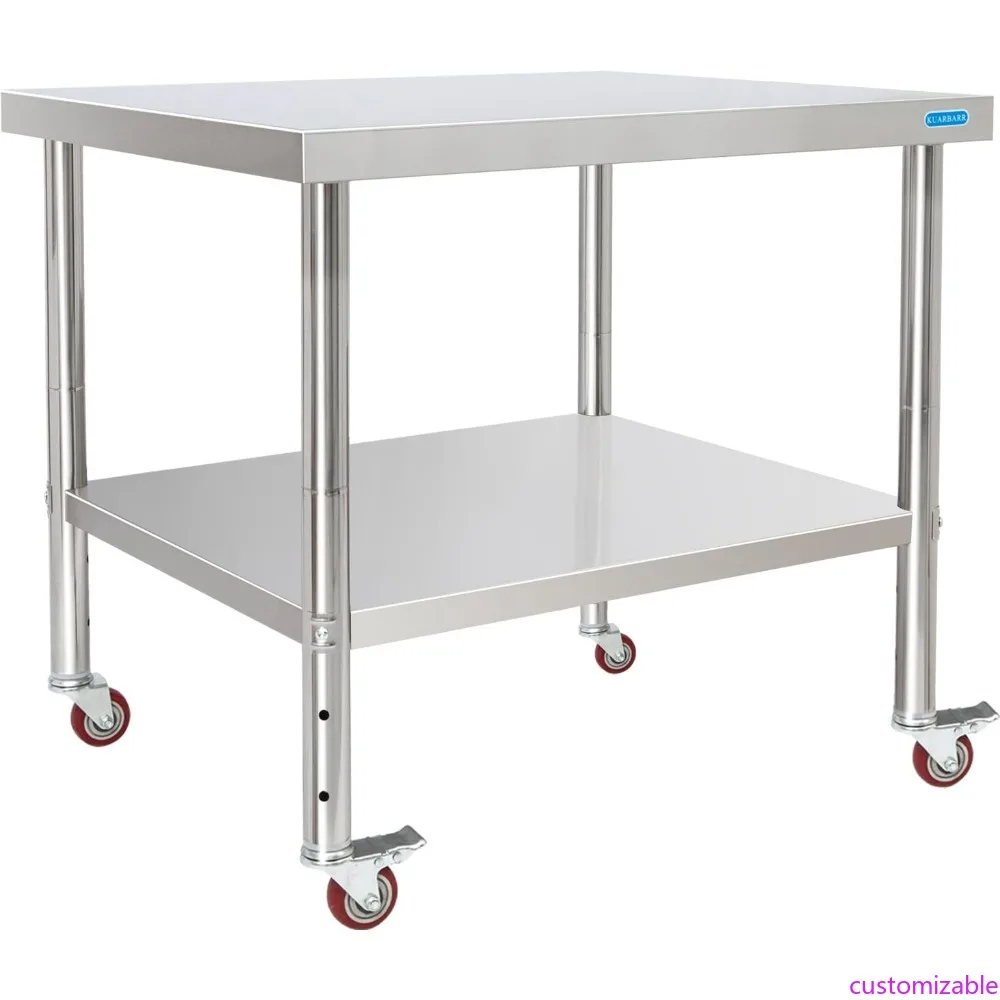 

Commercial Kitchen Stainless Steel Prep Table with 4 Casters, 30 x 36, NSF Certified, Adjustable Undershelf