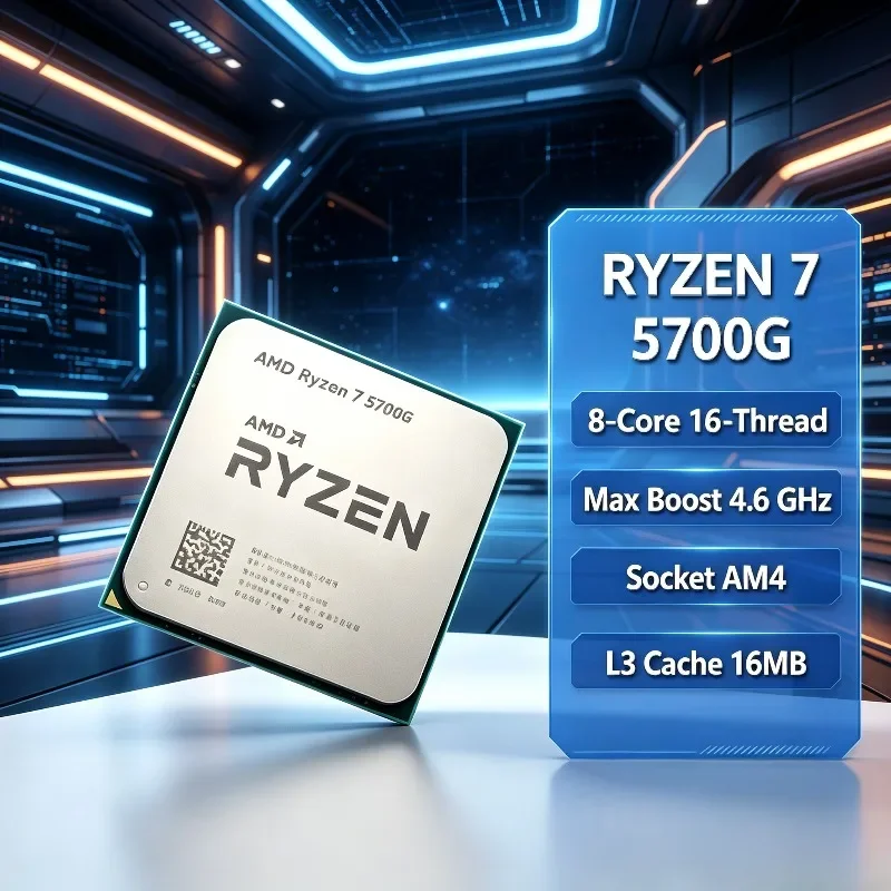 Procesador AMD Ryzen 7 5700G de 8 Núcleos y 16 Subprocesos, 16 MB de Caché L3, 100% Nuevo, Socket AM4, 4.6 GHz, AMD R7 5700G 100% Nuevo