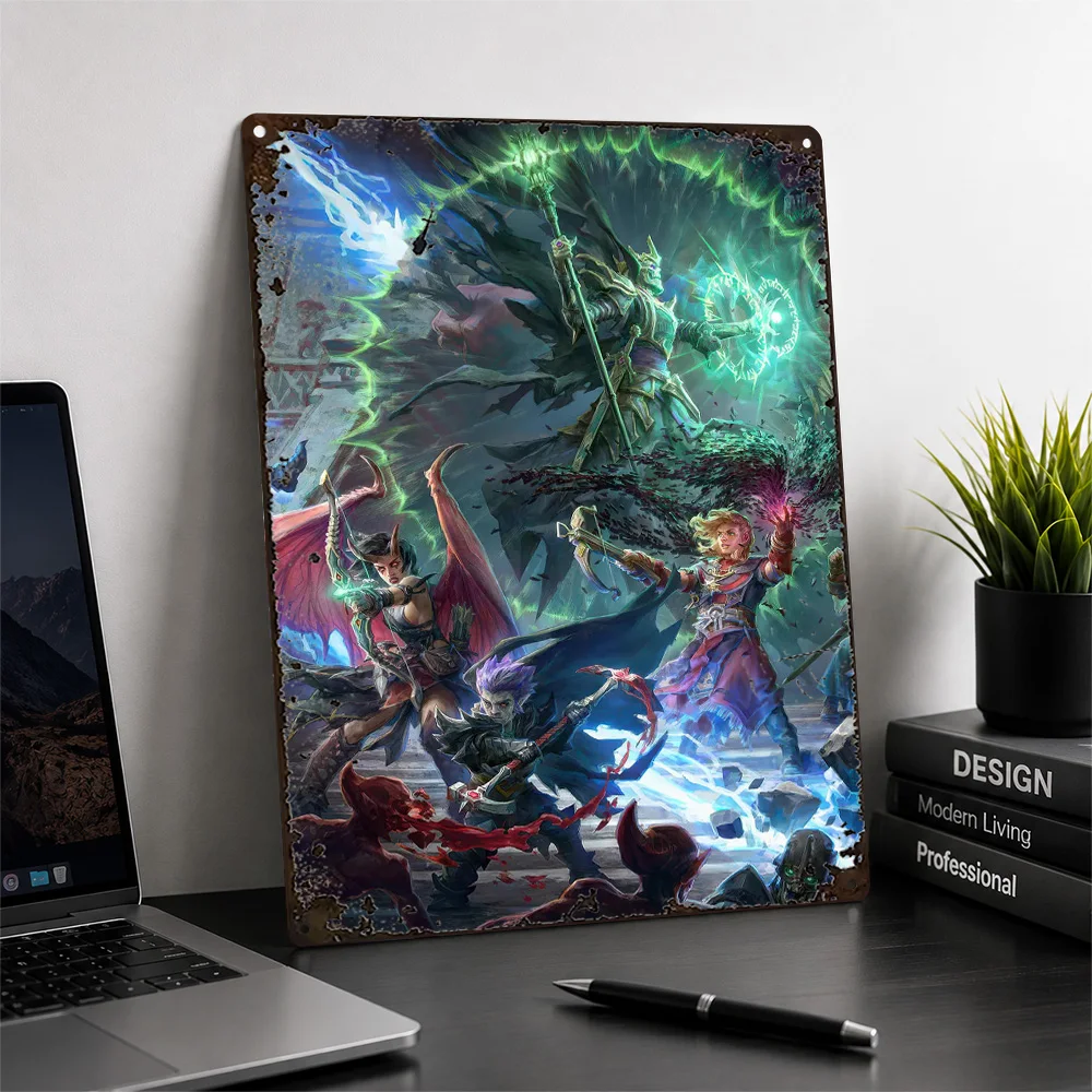 Warriors In Magical Battle Aluminum Poster Fantasy Wall Art For Entertainment Room Customized Metal Sign Video Game Fan Gift