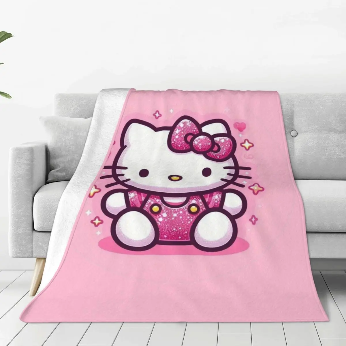 

Custom Hello Kitty Cartoon Blanket Warm Fleece Soft Flannel Throw Blankets for Bedroom Sofa Home Spring Autumn