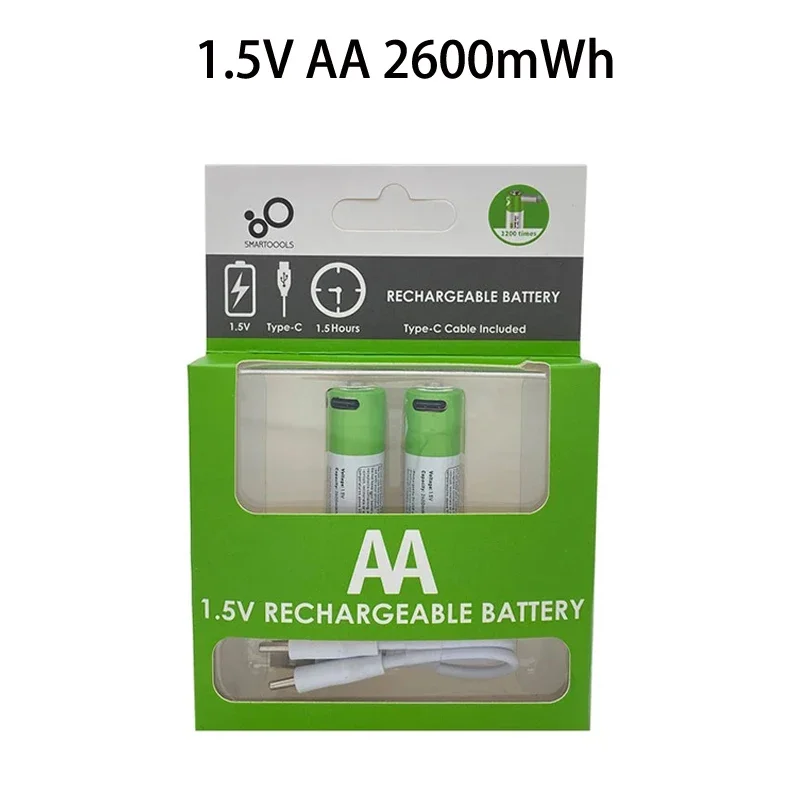 

1.5V AA 2600mWh AAA 750mWh Li-ion Batteries For Mouse,Clock,Shaver,Hermometer+TYPE-C Cable AA+AAA USB Rechargeable battery