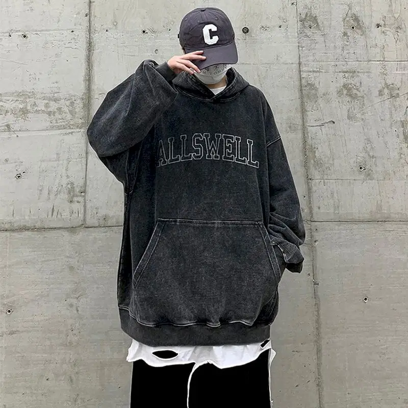 

Толстовка с капюшоном в американском стиле ретро для мужчин и женщин, винтажная стираная свободная толстовка с капюшоном, уличная мода, осенне-зимние топы с капюшоном